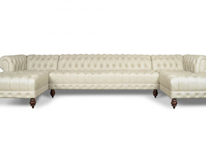 Chesterfield Couch U-shaped Sofa Classic Leather Living Area Sectional Sofa - 366